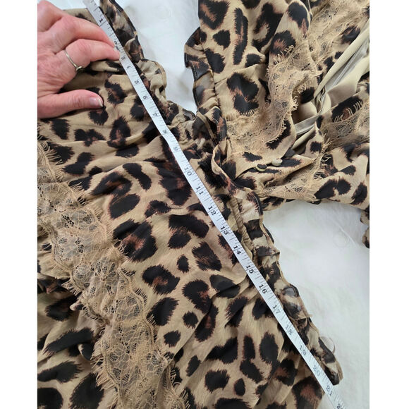 Rosevelvet EUC Leopard cut out lace sheer ruffle maxi dress 2X brown tan - Picture 17 of 17